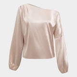 Astrid | Ballonärmeln Asymmetrische One-Shoulder Satin-Bluse