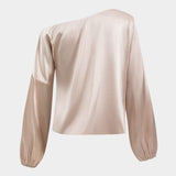 Astrid | Ballonärmeln Asymmetrische One-Shoulder Satin-Bluse