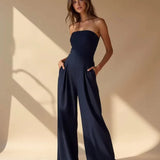 Eleganter trägerloser Damen Jumpsuit in Dunkelblau – Perfekt für Abendveranstaltungen & Partys