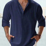 John | Luftiges Leinenhemd mit Henley-Kragen