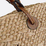 Amara | Trapezförmige Damen-Strohtasche mit Kunstleder-Schulterriemen & Korbstruktur