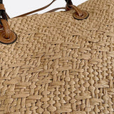 Amara | Trapezförmige Damen-Strohtasche mit Kunstleder-Schulterriemen & Korbstruktur