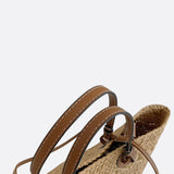 Amara | Trapezförmige Damen-Strohtasche mit Kunstleder-Schulterriemen & Korbstruktur