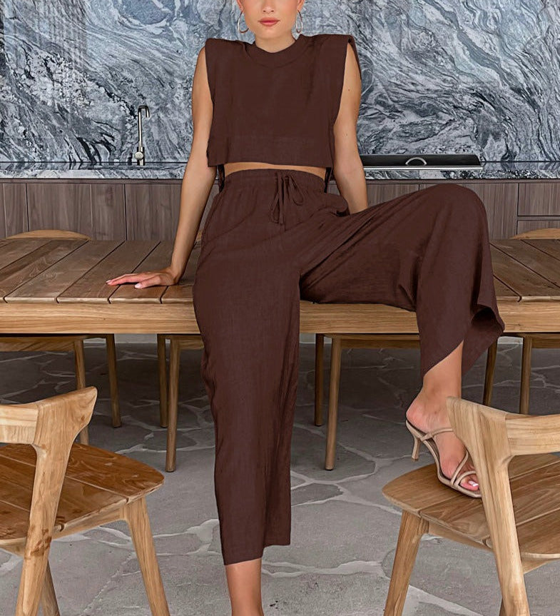 Elena | Zweiteiliges Leinen-Set mit Weitbein-Hose