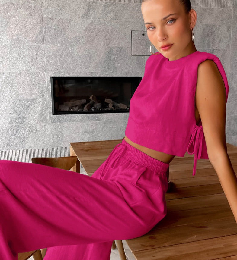 Elena | Zweiteiliges Leinen-Set mit Weitbein-Hose