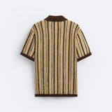 Retro Strick-Poloshirt mit Streifenmuster