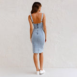 Damen Jeans Midikleid mit Reißverschluss und Schlitz