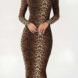 Leona | Elegantes Leopard-Print Midikleid – Wild & Stilvoll