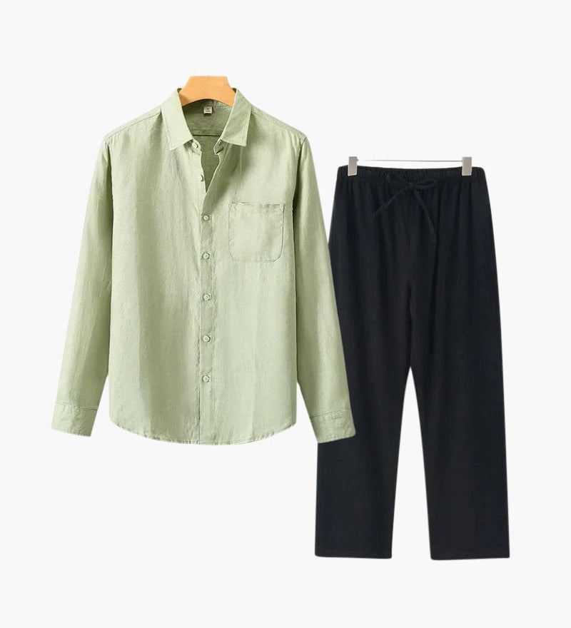Christopher | Lange Ärmel Hemd & Hose Zweiteiliges Leinen-Set Herren-Sommer-Outfit