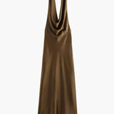 Sophia | Satin-Maxikleid mit Wasserfallkragen