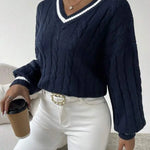 Freja | Gestreiftes Kabelstrickpullover Mit V Neck Zendoo.de
