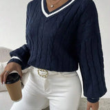 Freja | Gestreiftes Kabelstrickpullover Mit V Neck Zendoo.de