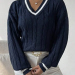Freja | Gestreiftes Kabelstrickpullover Mit V Neck Zendoo.de