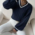 Freja | Gestreiftes Kabelstrickpullover Mit V Neck Zendoo.de