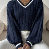 Freja | Gestreiftes Kabelstrickpullover Mit V Neck Zendoo.de