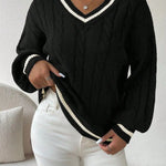 Freja | Gestreiftes Kabelstrickpullover Mit V Neck Zendoo.de
