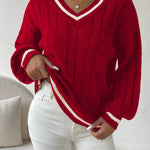 Freja | Gestreiftes Kabelstrickpullover Mit V Neck Zendoo.de