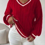 Freja | Gestreiftes Kabelstrickpullover Mit V Neck Zendoo.de