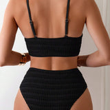 Swim Basics Damen Bikini Set, einfarbig und texturiert, perfekt für den Strand im Sommer