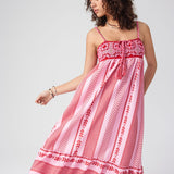 Maxikleid mit Ethno-Muster, Trägern und Schlitz für Damen