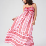 Maxikleid mit Ethno-Muster, Trägern und Schlitz für Damen