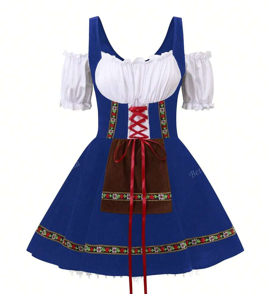 Oktoberfest Dirndl Kleid für Damen – Traditionelles Trachtenkleid mit Schürze