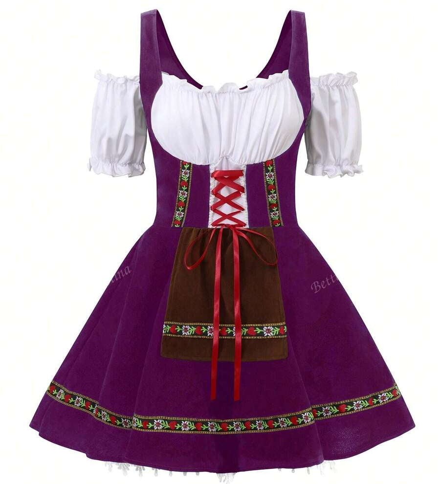 Oktoberfest Dirndl Kleid für Damen – Traditionelles Trachtenkleid mit Schürze