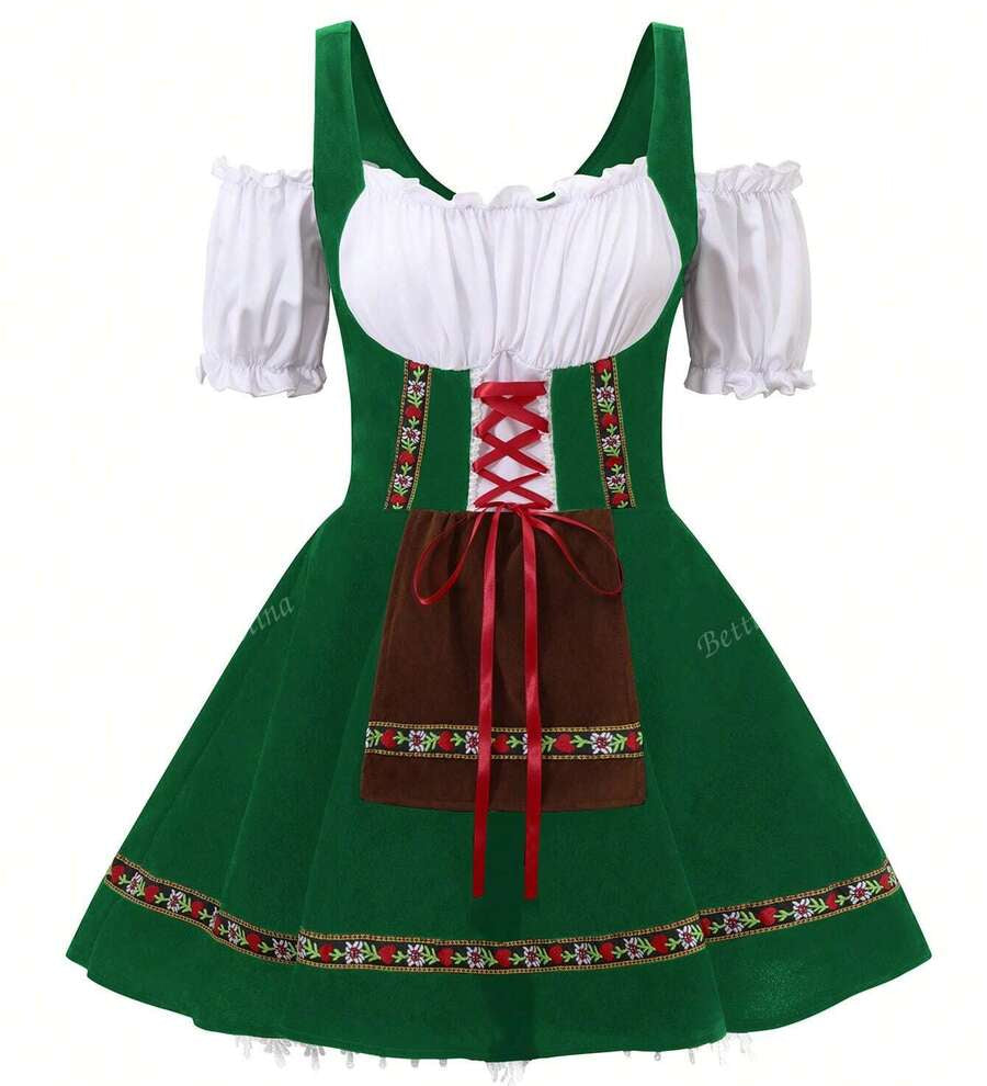 Oktoberfest Dirndl Kleid für Damen – Traditionelles Trachtenkleid mit Schürze