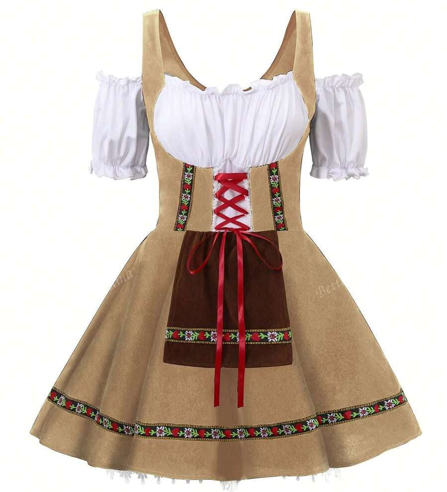 Oktoberfest Dirndl Kleid für Damen – Traditionelles Trachtenkleid mit Schürze