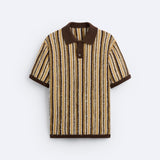 Retro Strick-Poloshirt mit Streifenmuster