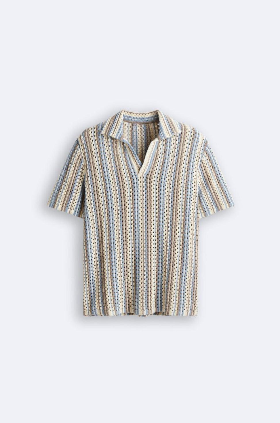 Luftiges Häkel-Poloshirt mit Streifenmuster