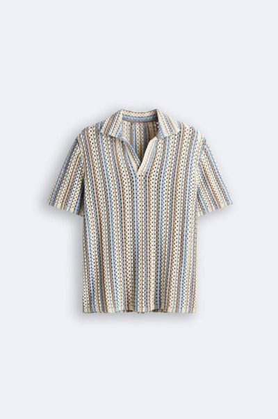Luftiges Häkel-Poloshirt mit Streifenmuster