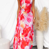 Plissiertes One-Shoulder-Kleid mit floralem Muster – Elegant & Feminin
