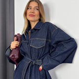 Damen-Denim-Set – Elegante Taillierte Jeansjacke mit Gürtel & Weite High-Waist Hose
