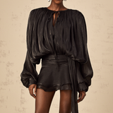 Plissiertes Minikleid mit langen Ärmeln und Bindekragen für Damen