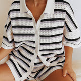 Pauline | Zweiteiliges Strick-Set mit Hemd & Shorts
