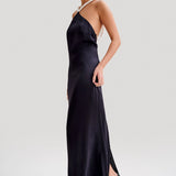 Celine | Blanche Satin Perlenhalter Maxikleid Zendoo.de