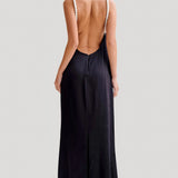 Celine | Blanche Satin Perlenhalter Maxikleid Zendoo.de
