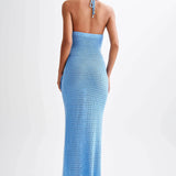 Häkel-Maxikleid mit Blumenapplikationen und Neckholder für Damen