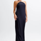 Celine | Blanche Satin Perlenhalter Maxikleid Zendoo.de