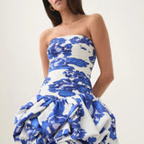 Schulterfreies Mini Kleid mit Ballonrock und floralem Muster für Damen