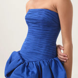 Schulterfreies Mini Kleid mit Ballonrock und floralem Muster für Damen