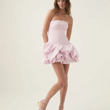 Schulterfreies Mini Kleid mit Ballonrock und floralem Muster für Damen