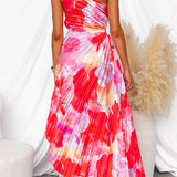 Plissiertes One-Shoulder-Kleid mit floralem Muster – Elegant & Feminin