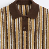 Retro Strick-Poloshirt mit Streifenmuster
