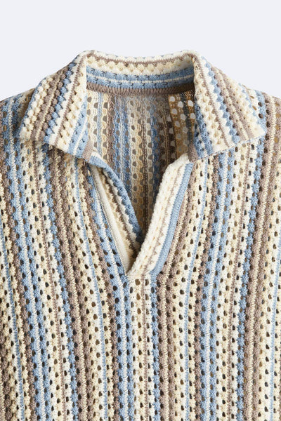 Luftiges Häkel-Poloshirt mit Streifenmuster