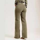 Damen-High-Waist-Jeans mit Schlag und Raw-Hem
