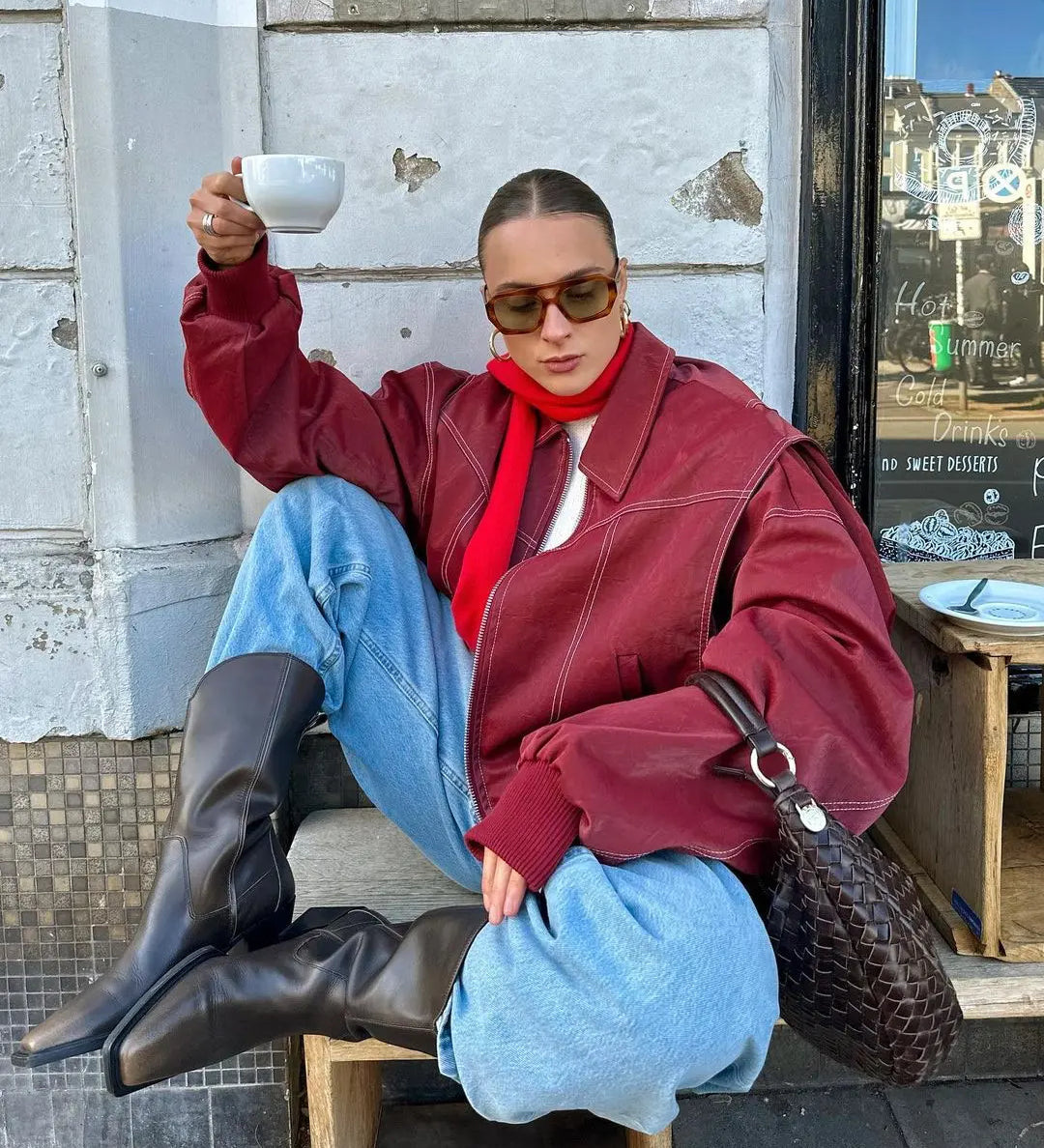 Jade | Übergroße Kontrastnaht Jacke Zendoo.de