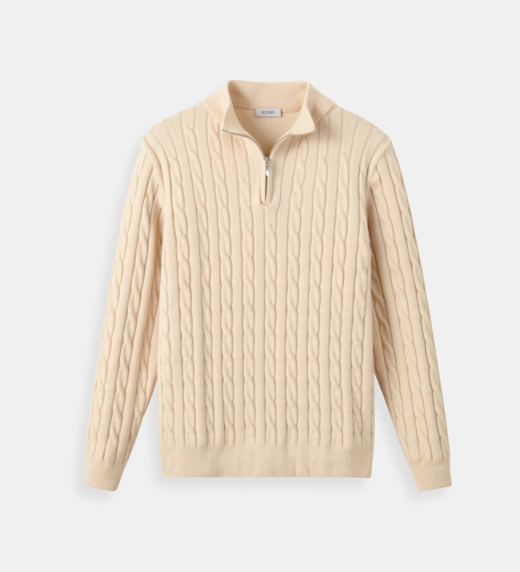 Eleganter Zopfstrickpullover mit Reißverschluss
