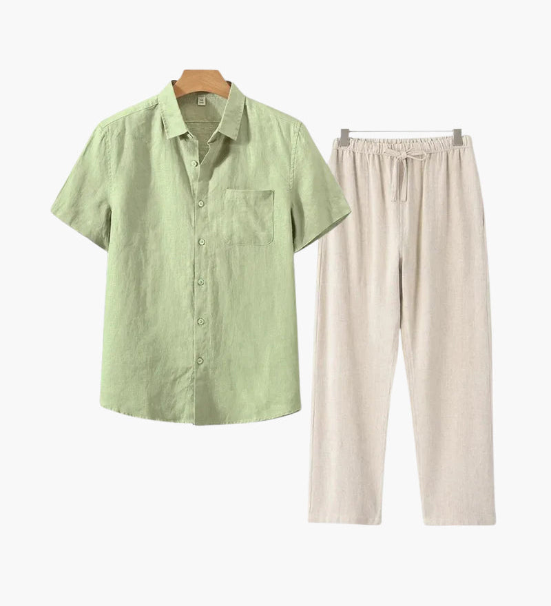 Lincoln | Old Money Herren Leinen-Set mit Kurzarmhemd & Sommerhose